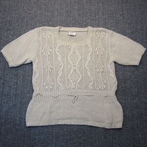 Vtg‎ Beldoch Popper Sweater L Beige Linen Blend 3D Knit Cottagecore 80s Grandma